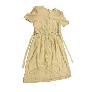Peri Petites Short Sleeve Shirt Dress Womens 10 Yellow With Embroidered Flower